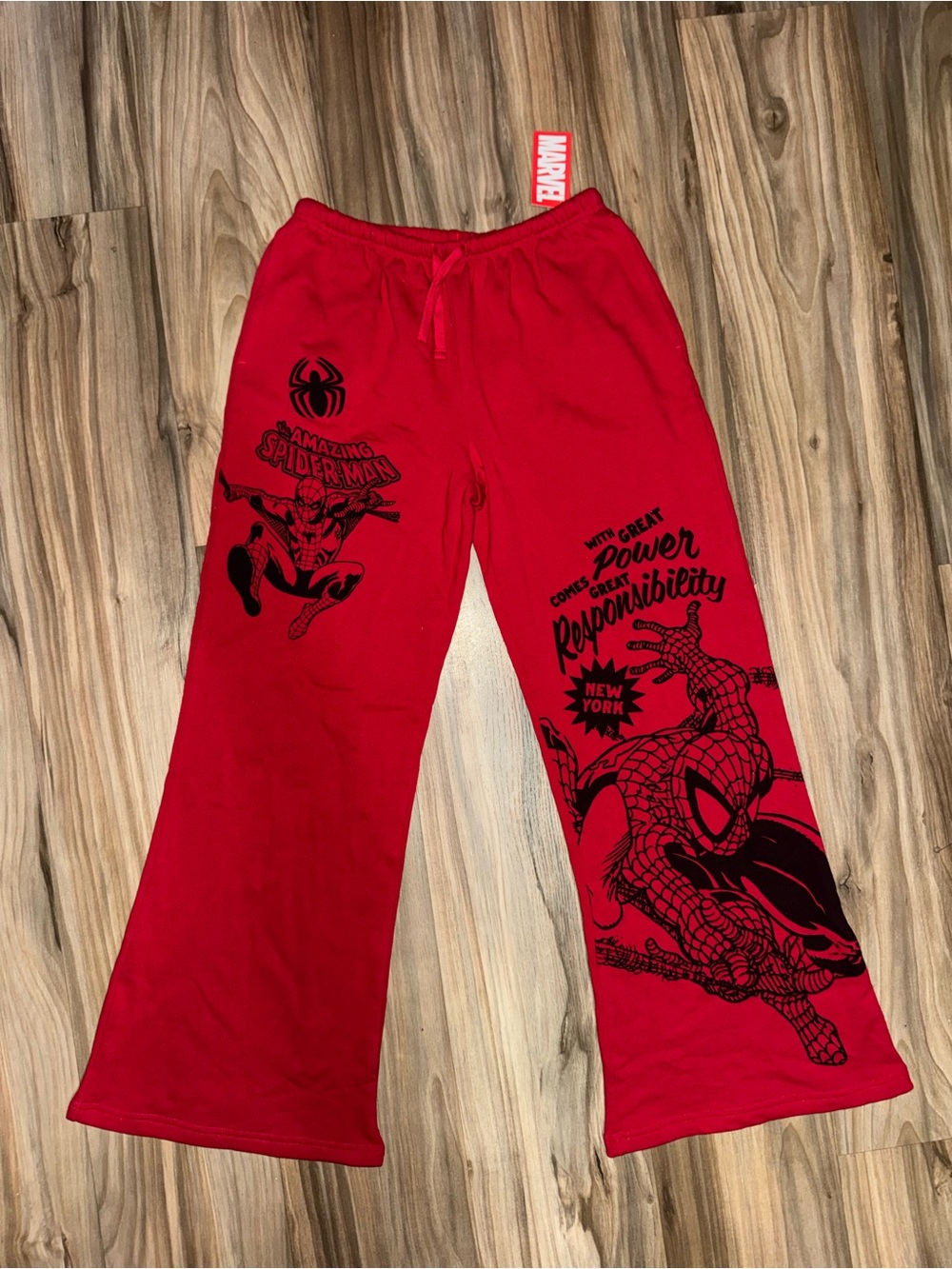 Women’s Red Marvel Baggy Spiderman Sweatpants With Graphic Size Small